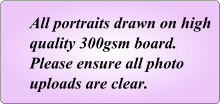 All portraits drawn on high  quality 300gsm board. Please ensure all photo uploads are clear.