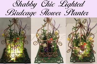 Shabby Chic Lighted Birdcage Flower Planter