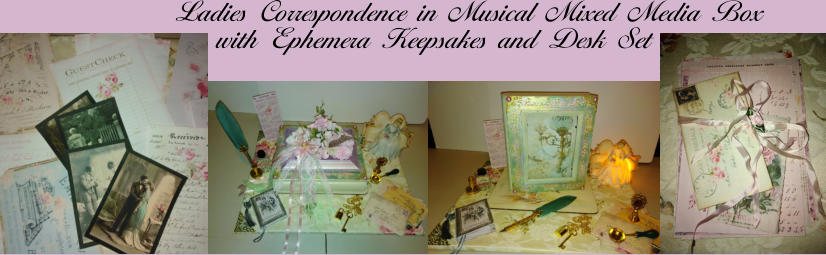 Ladies Correspondence in Musical Mixed Media Box with Ephemera Keepsakes and Desk Set